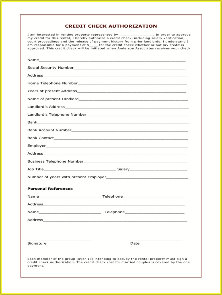 Free Rental Application Credit Check Form