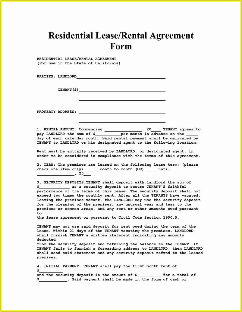 Free Rental Application Form To Print