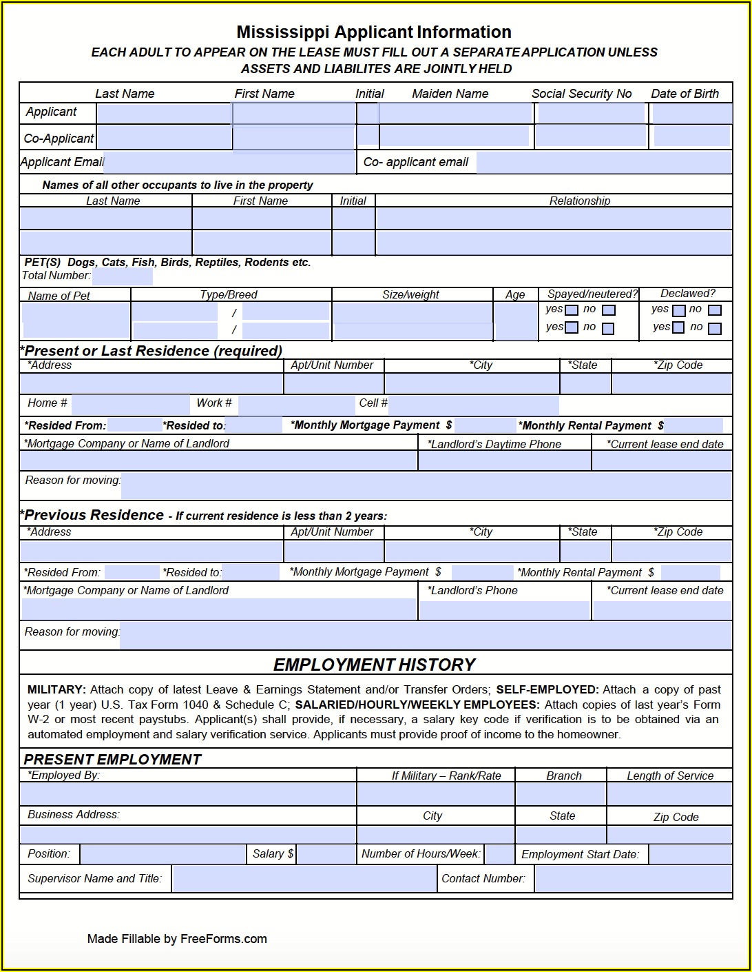 Free Residential Rental Application Form Pdf