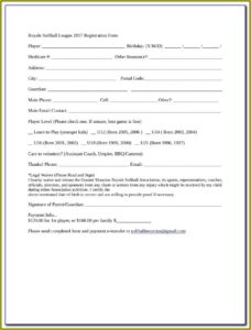 Free Softball Registration Form Template