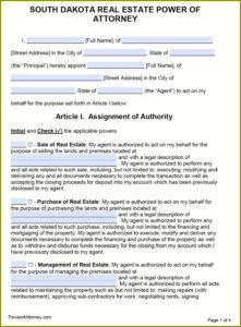 Free South Dakota Power Of Attorney Form
