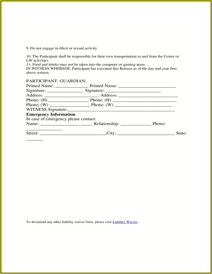Free Waiver Of Liability Form Template