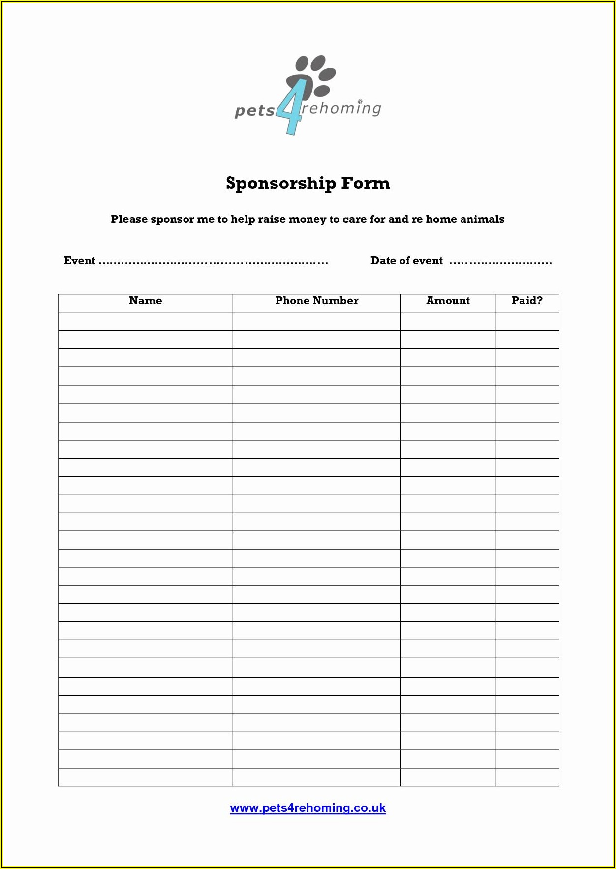 Fundraiser Order Form Template Free