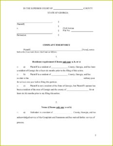 Georgia Contested Divorce Forms With Minor Child