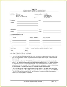Heavy Equipment Rental Agreement Forms Free