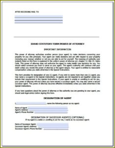 Idaho Statutory Form Of General Power Of Attorney