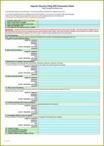 Importer Security Filing (isf 10 + 2) Form