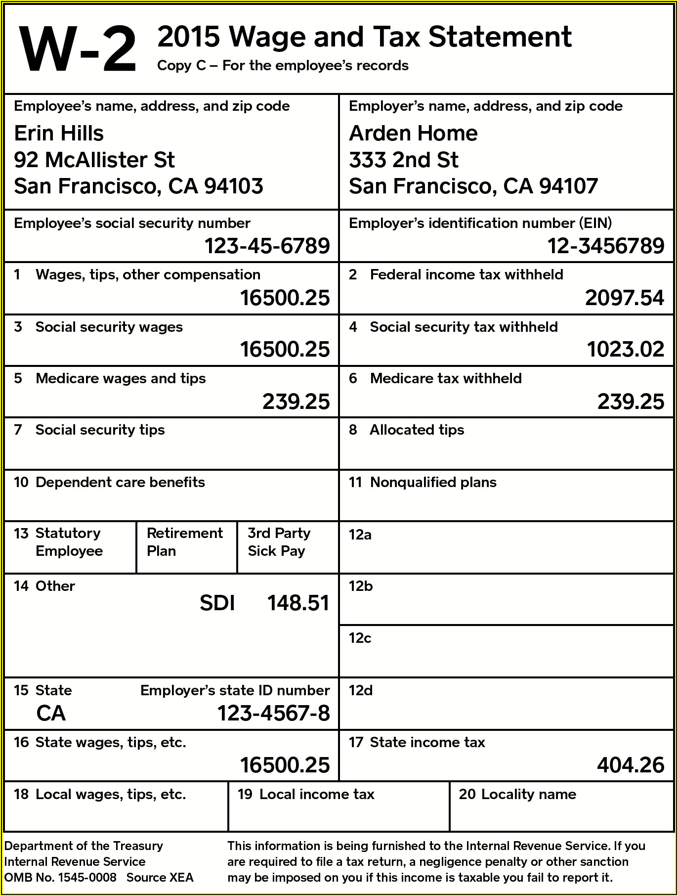 Income Tax Return W2 Forms