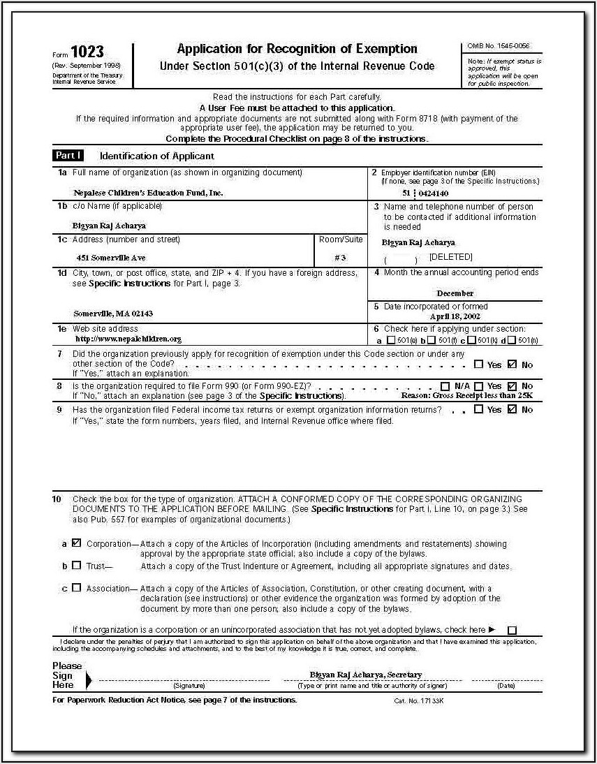 Irs 501 C 3 Donation Form