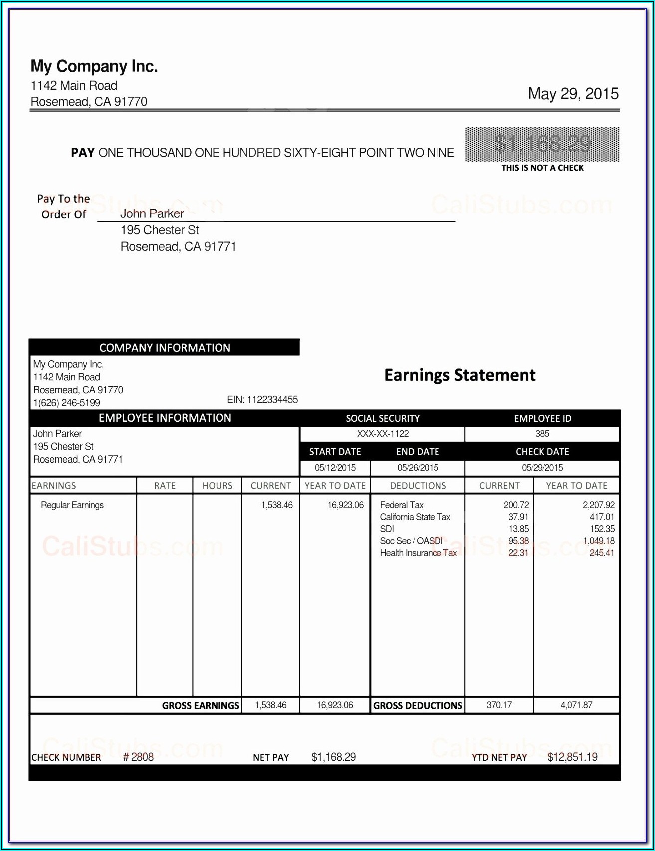 Paycheck Stub Template Excel