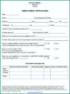 Printable Employment Application Template