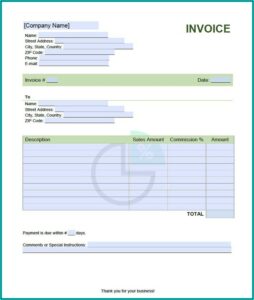 Sales Commission Invoice Template