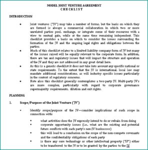 Sample Joint Venture Agreements