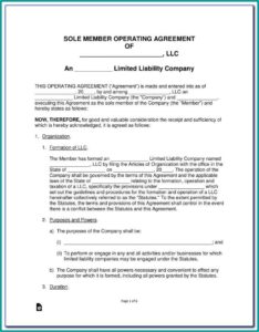 Simple Llc Operating Agreement Template Free