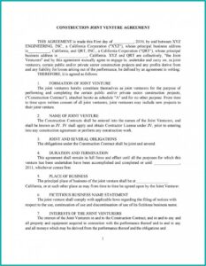 Template Joint Venture Agreement Uk