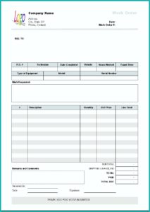 Work Order Invoice Template Excel