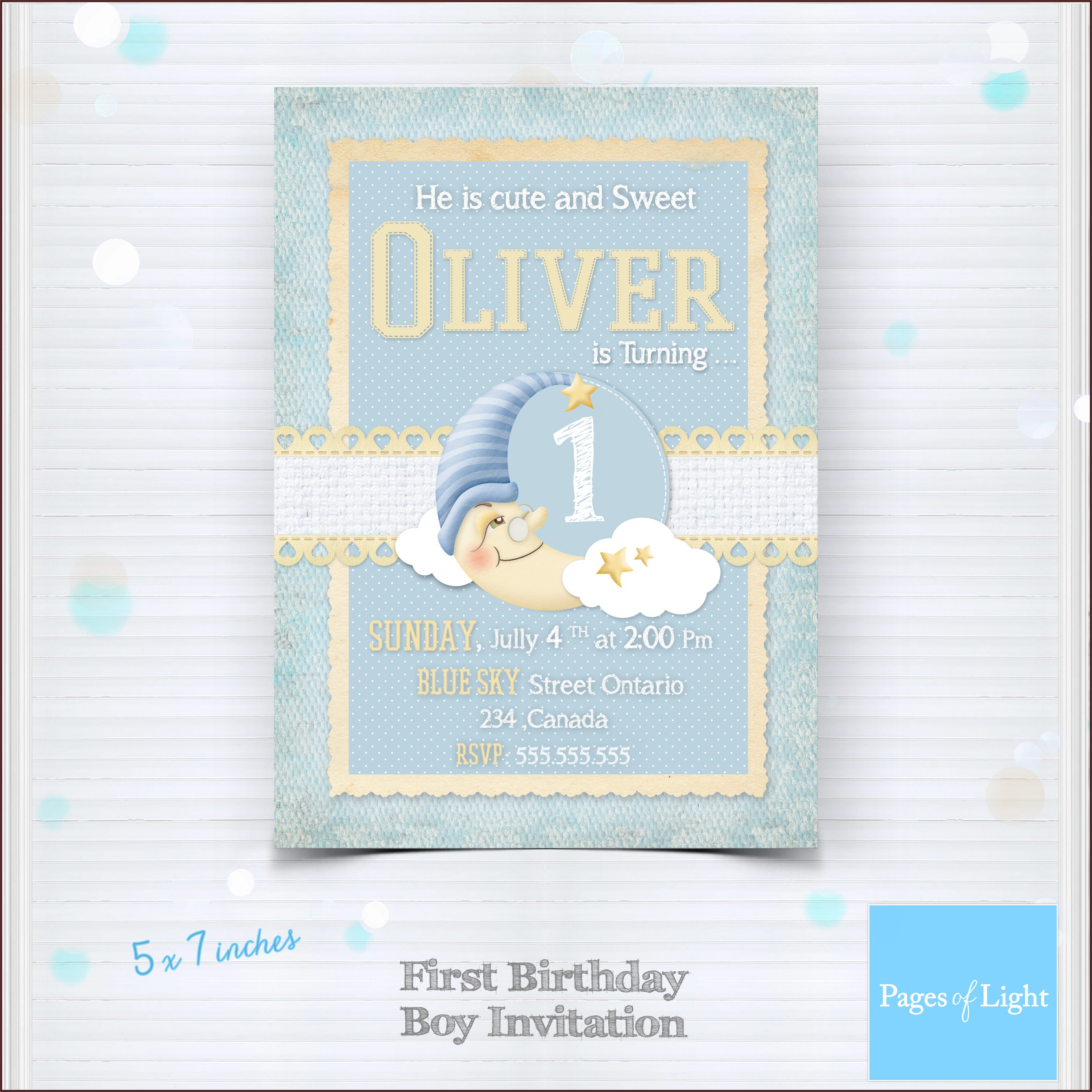 Baby Boy 1st Birthday Invitation Card