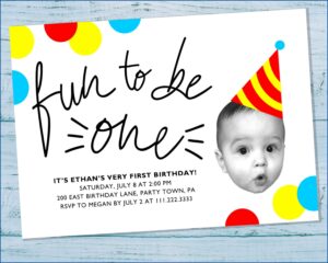 Baby Boy First Birthday Invitation With Photo