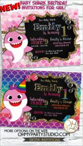 Baby Shark Birthday Invitation Girl