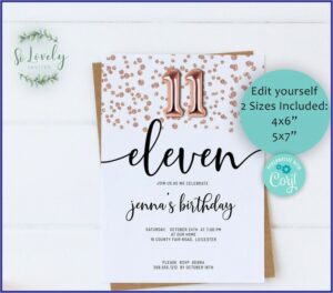 Birthday Invitation Card For 11 Year Girl