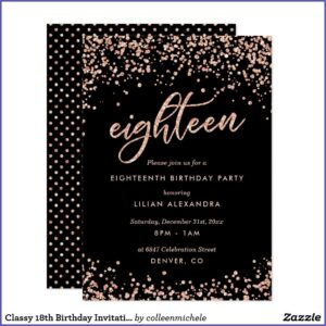 Black And Rose Gold 18th Birthday Invitations