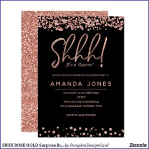 Black And Rose Gold 40th Birthday Invitations