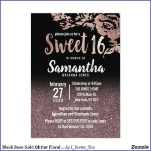Black And Rose Gold Birthday Invitations