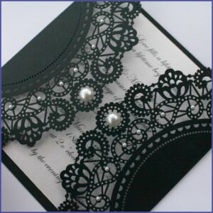Black Lace And Pearl Wedding Invitations