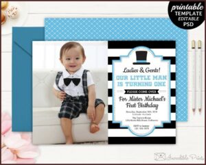 Blank 1st Birthday Invitations Boy Templates Free