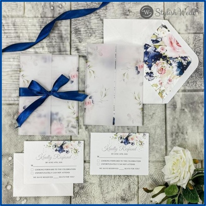 Blue And Pink Floral Wedding Invitations