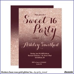 Burgundy And Rose Gold Birthday Invitations