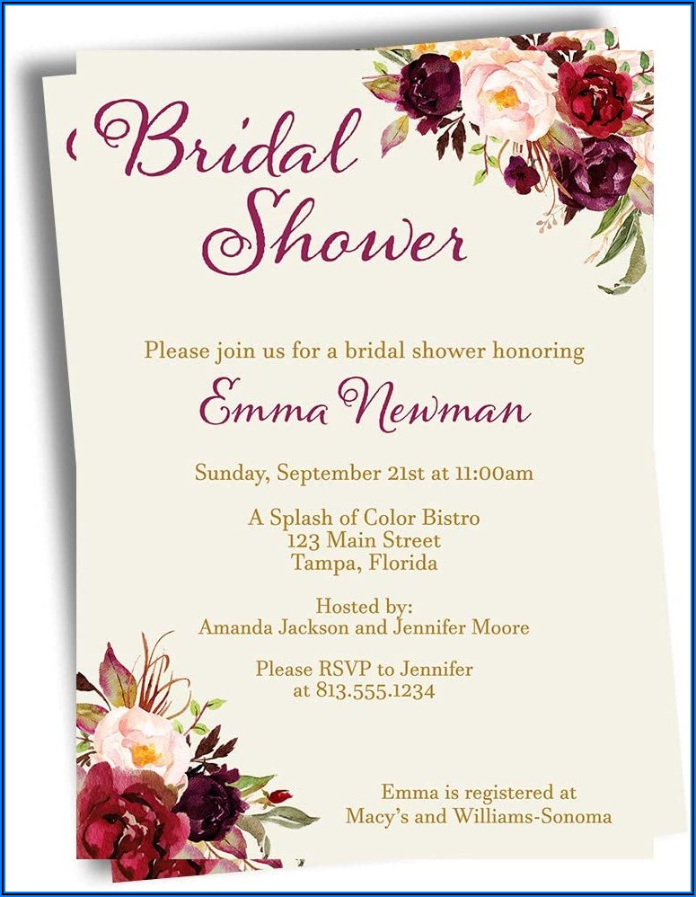 Burgundy Floral Bridal Shower Invitations