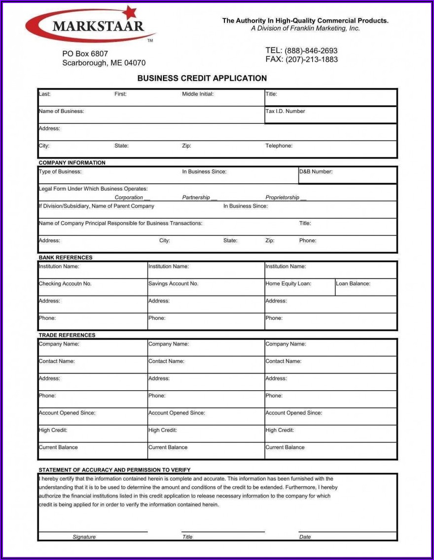 Business Credit Application Form Template Excel
