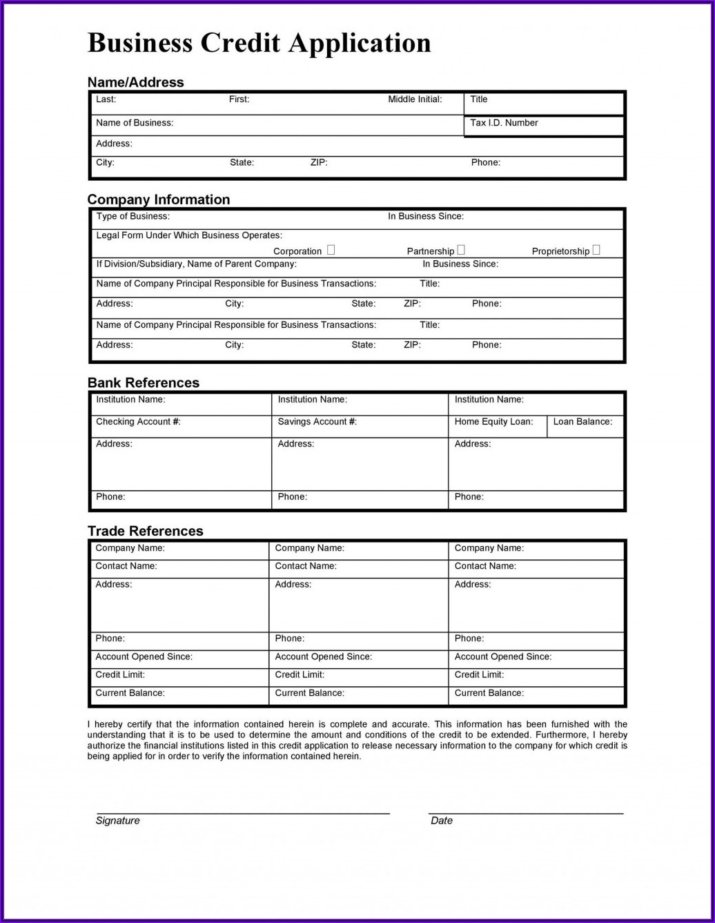 Business Credit Application Form Template Uk