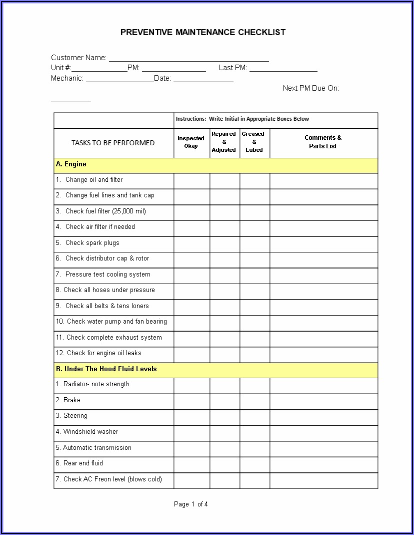 Cctv Preventive Maintenance Checklist Template