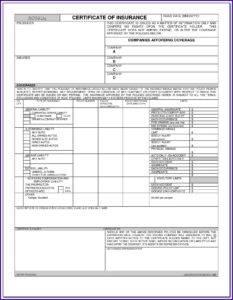 Certificate Of Liability Insurance Form Example