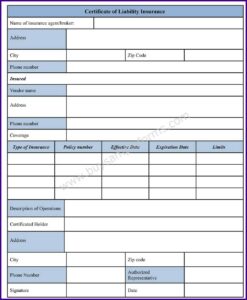 Certificate Of Liability Insurance Template