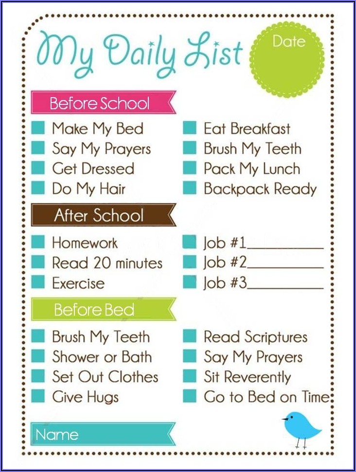 Children's Daily Chore Chart Template