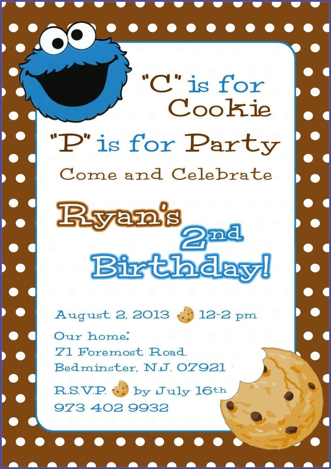 Cookie Monster Birthday Invitations Personalized