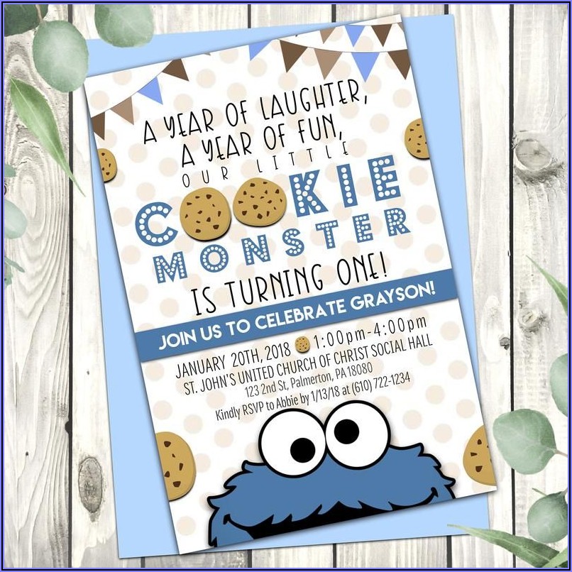 Cookie Monster First Birthday Invitations