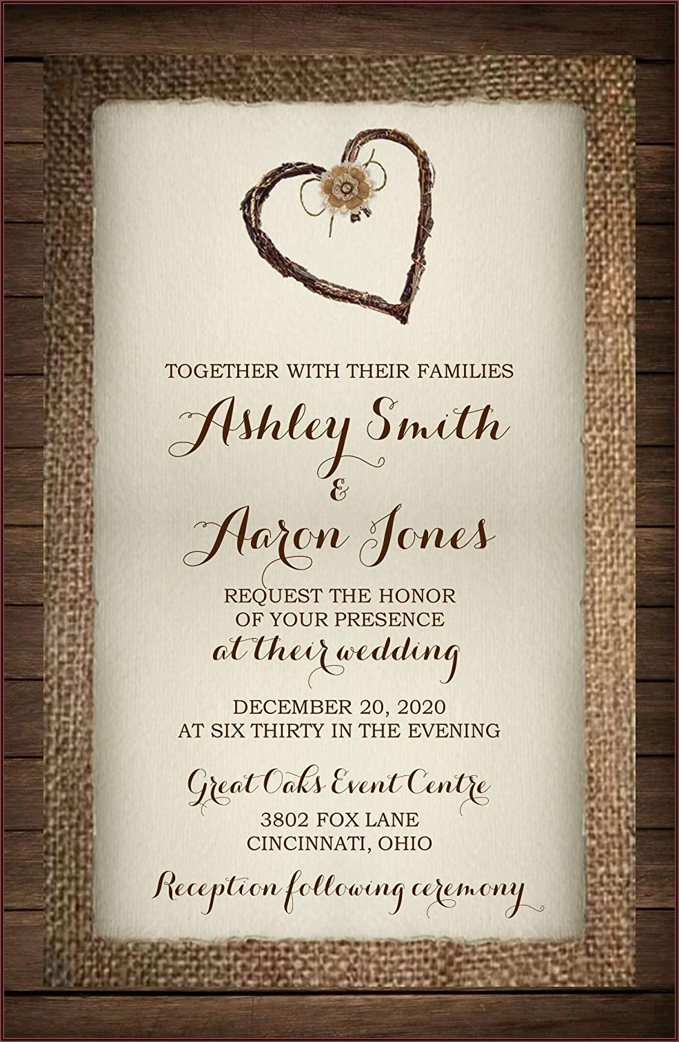 Country Rustic Wedding Invitations With Rsvp