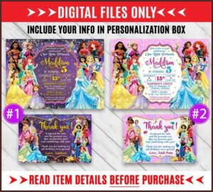 Disney Princess Birthday Invitations Etsy