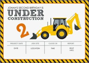 Downloadable Editable Birthday Invitation Construction Party Invitations Free Template