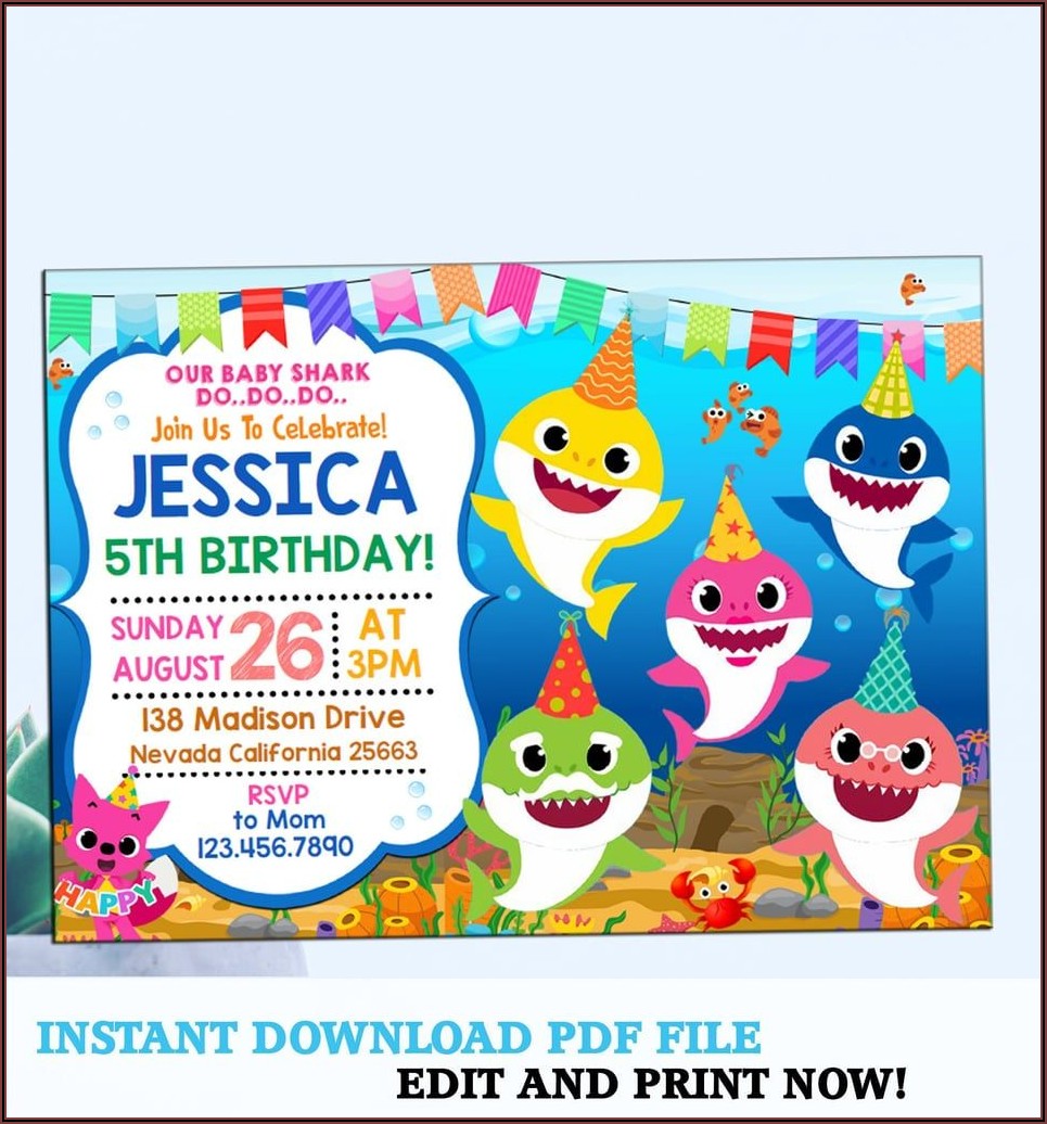 Editable Baby Shark Birthday Invitation Free Template