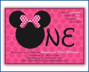 Editable Minnie Mouse 1st Birthday Invitations