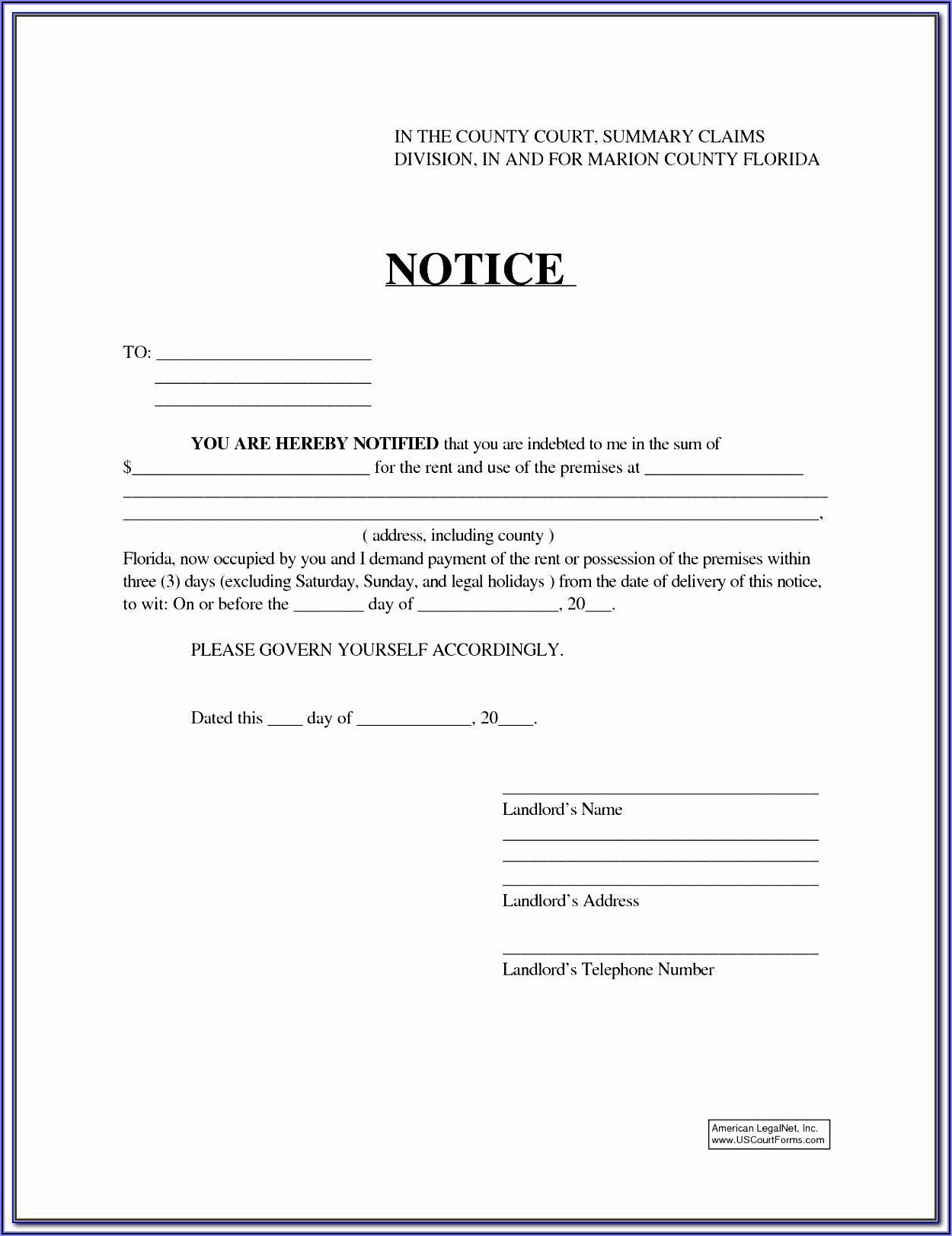 Eviction Notice Alberta Template Free