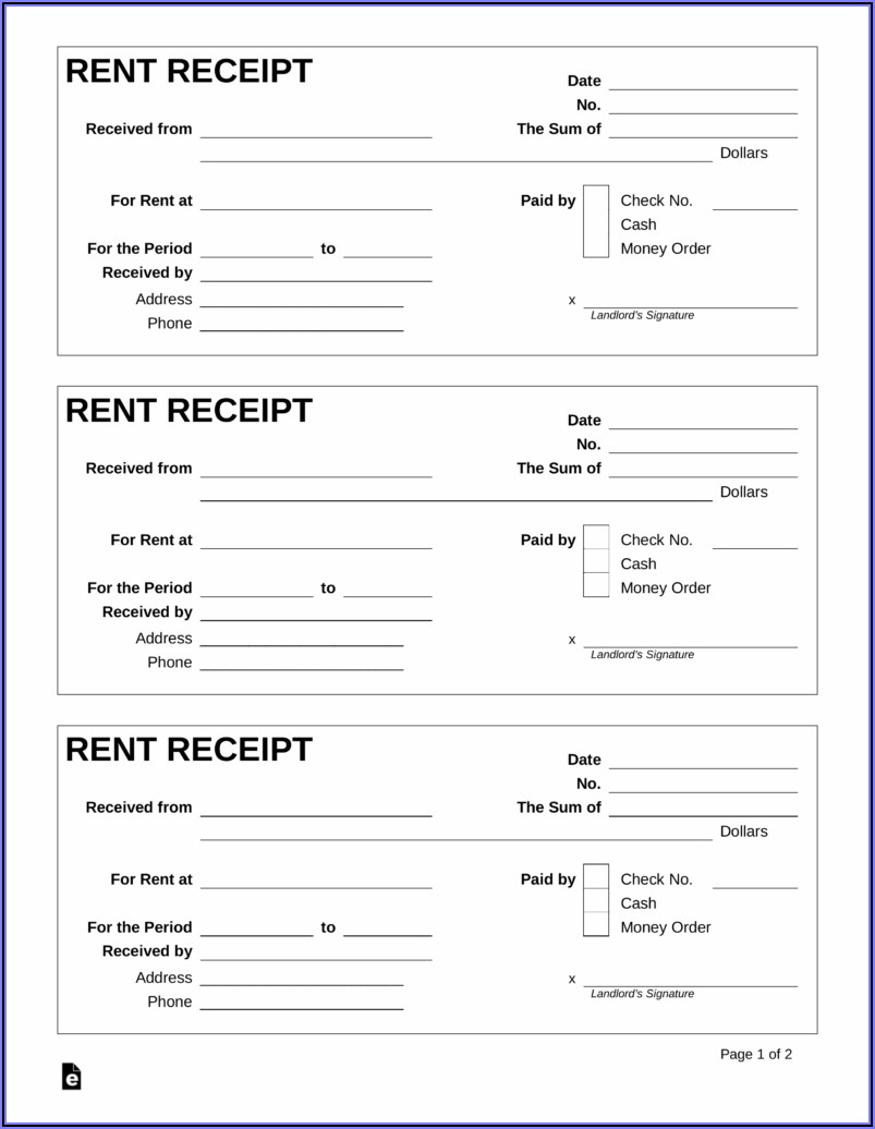 Fillable Rent Receipt Template