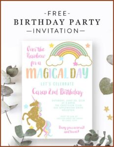 Free Editable Unicorn Birthday Invitations