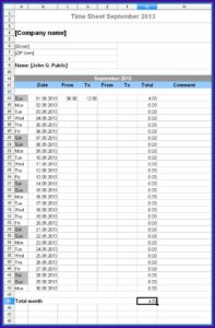 Free Monthly Timesheet Template Excel