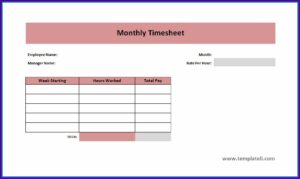 Free Monthly Timesheet Template Word